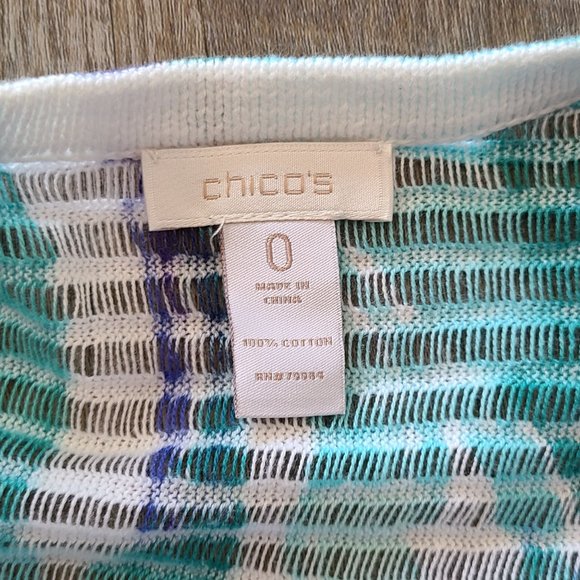 Chico's Watercolor Open Front Cardigan Teal Blue White Size Small/ Chico's 0 - Picture 3 of 8